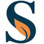 Logo de cuidadoysalud.es: letra S azul oscuro con hoja naranja integrada en su curva inferior, símbolo de salud y bienestar.