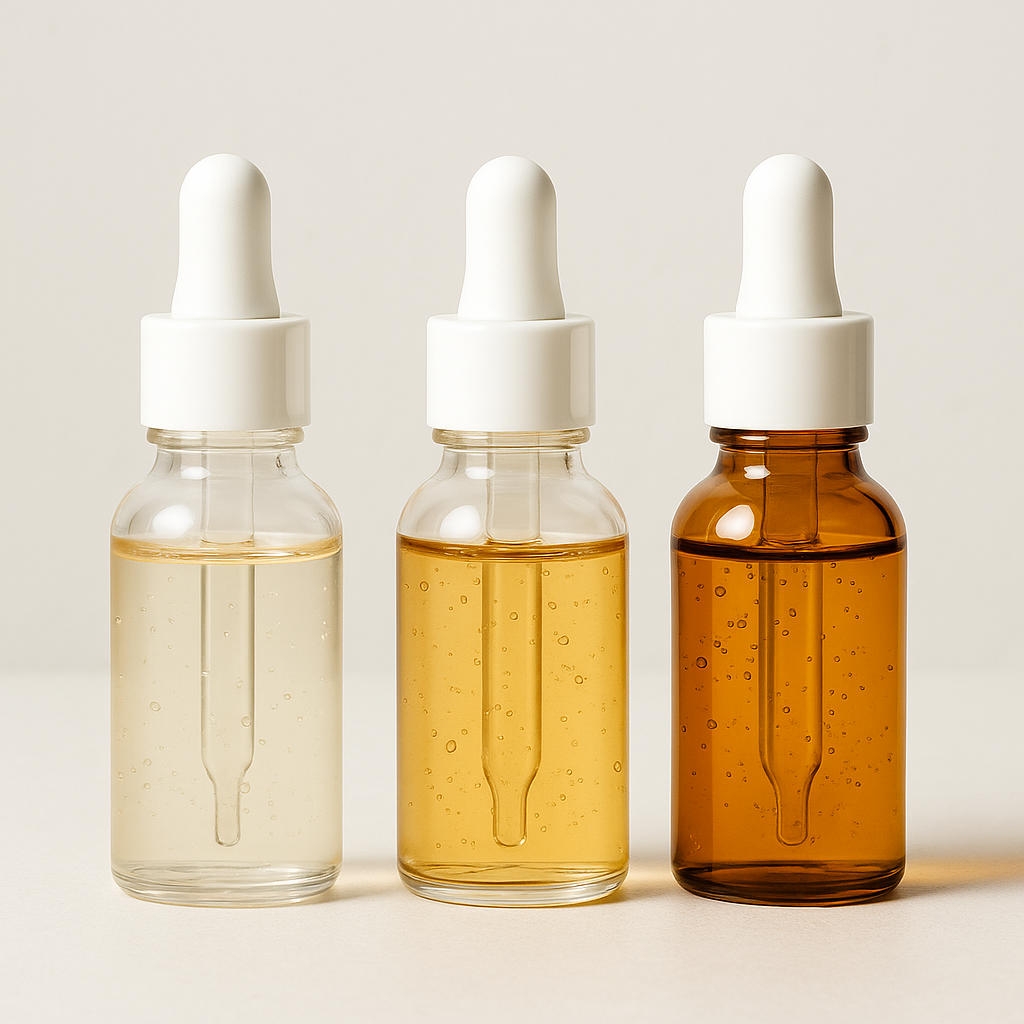 Frascos de serum de vitamina C en distintos tonos mostrando concentración y estabilidad de la fórmula