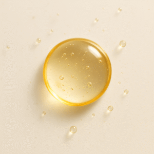 Imagen artística de un líquido transparente con reflejos dorados que simboliza la pureza y actividad de molecular de la vitamina C